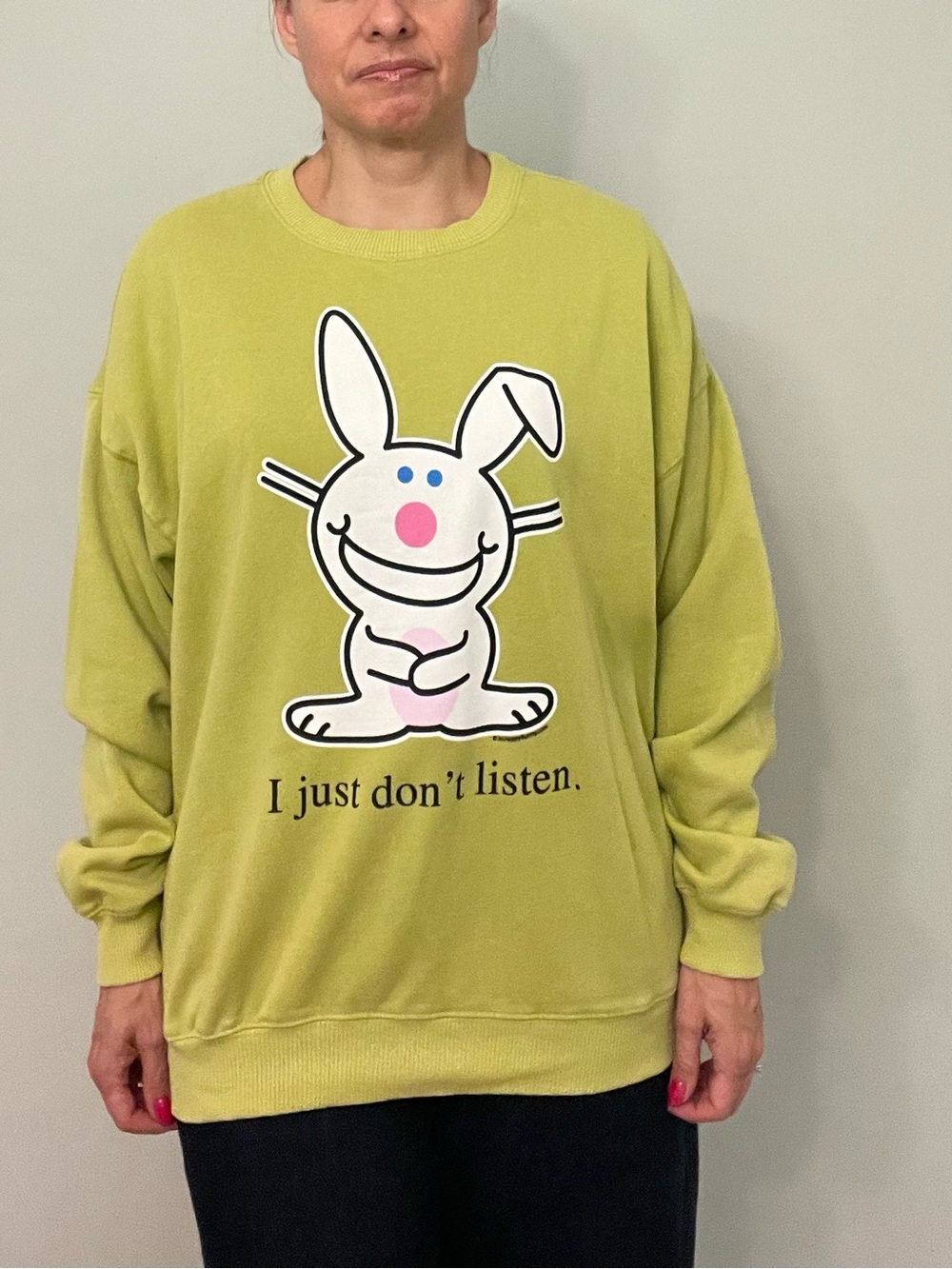 “It’s Happy Bunny” x Forever 21 Sweatshirt in Chartreuse - Picture 2 of 3